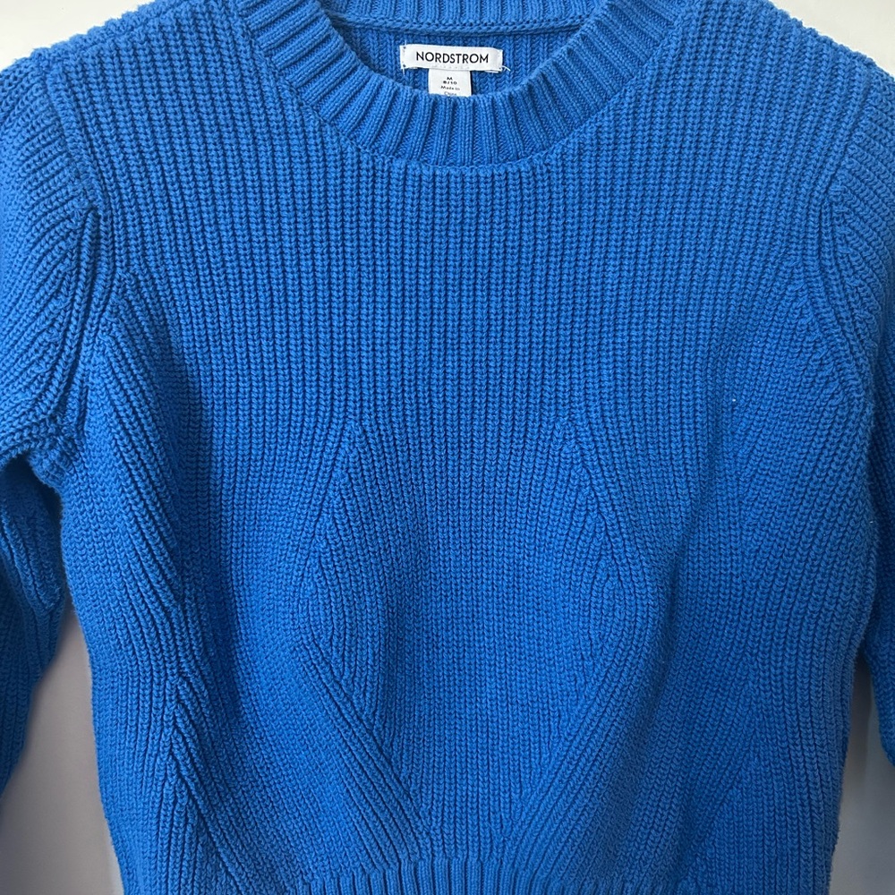 Nordstrom Blue Crewneck Sweater with Ribbed Knit